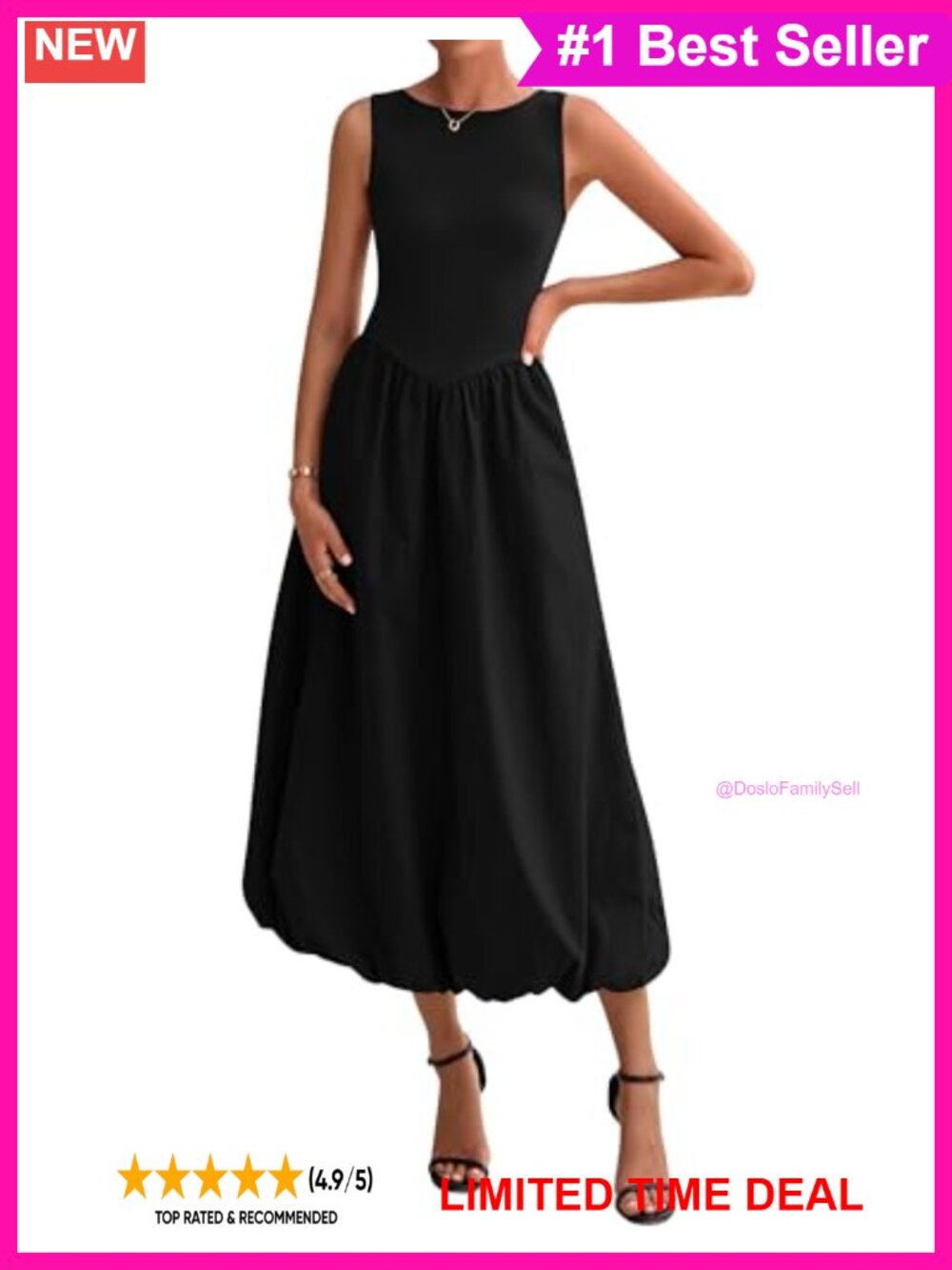 Sleeveless A-Line Midi Tank Dress with Pockets Casual Summer